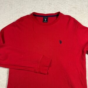 US Polo‎ Assn Mens Red Waffle Knit Long Sleeve Crew Neck T Shirt Size L